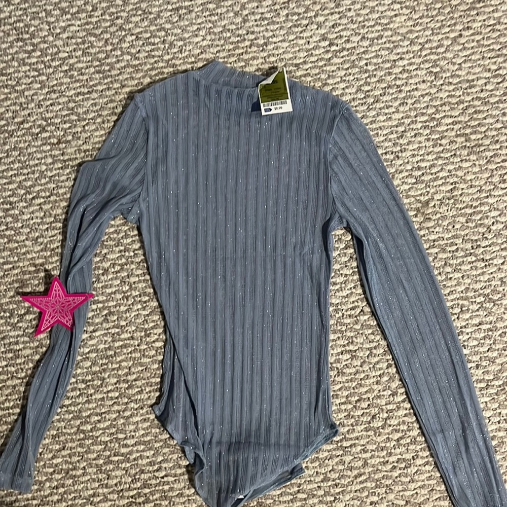 sheer sparkles blue turtleneck body suit